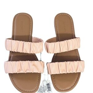 Old Navy Slip On Double Strap Ruched Slide Sandals Womens 6.5 Conch Shell NWT